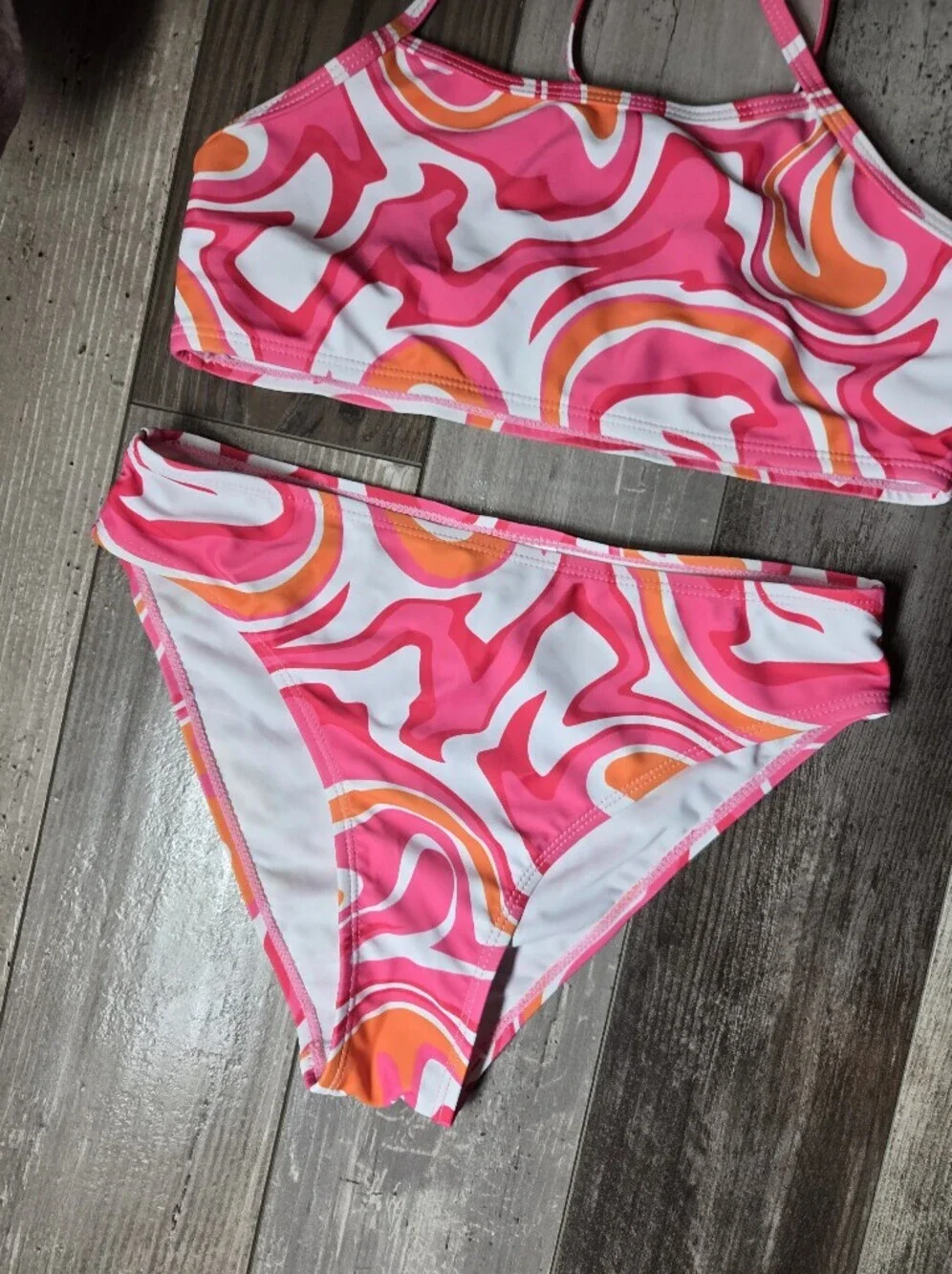 SHEIN Pink & Orange Swirl Two-Piece Bikini Set Teen Girl Size 12-13 Years NWOT